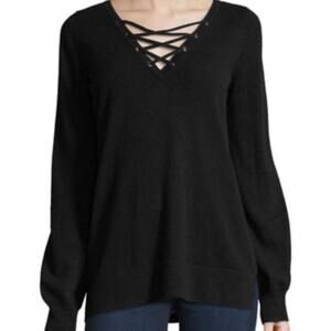 Christopher Fischer black cashmere lace up sweater sz S small